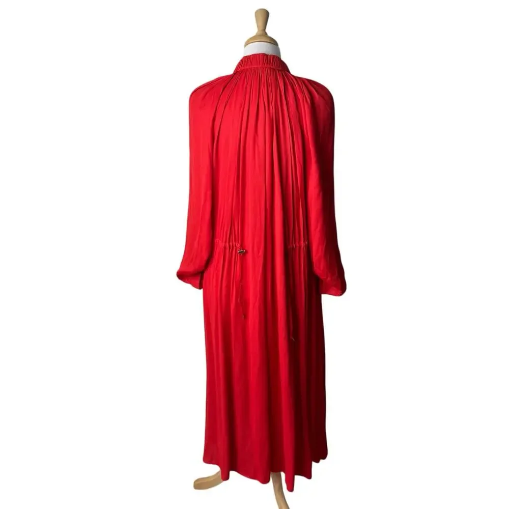 TIBI Red Gathered Adjustable Wasit crepe midi dress Red Medium